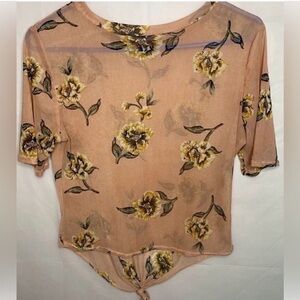Tan floral sheer shirt size L